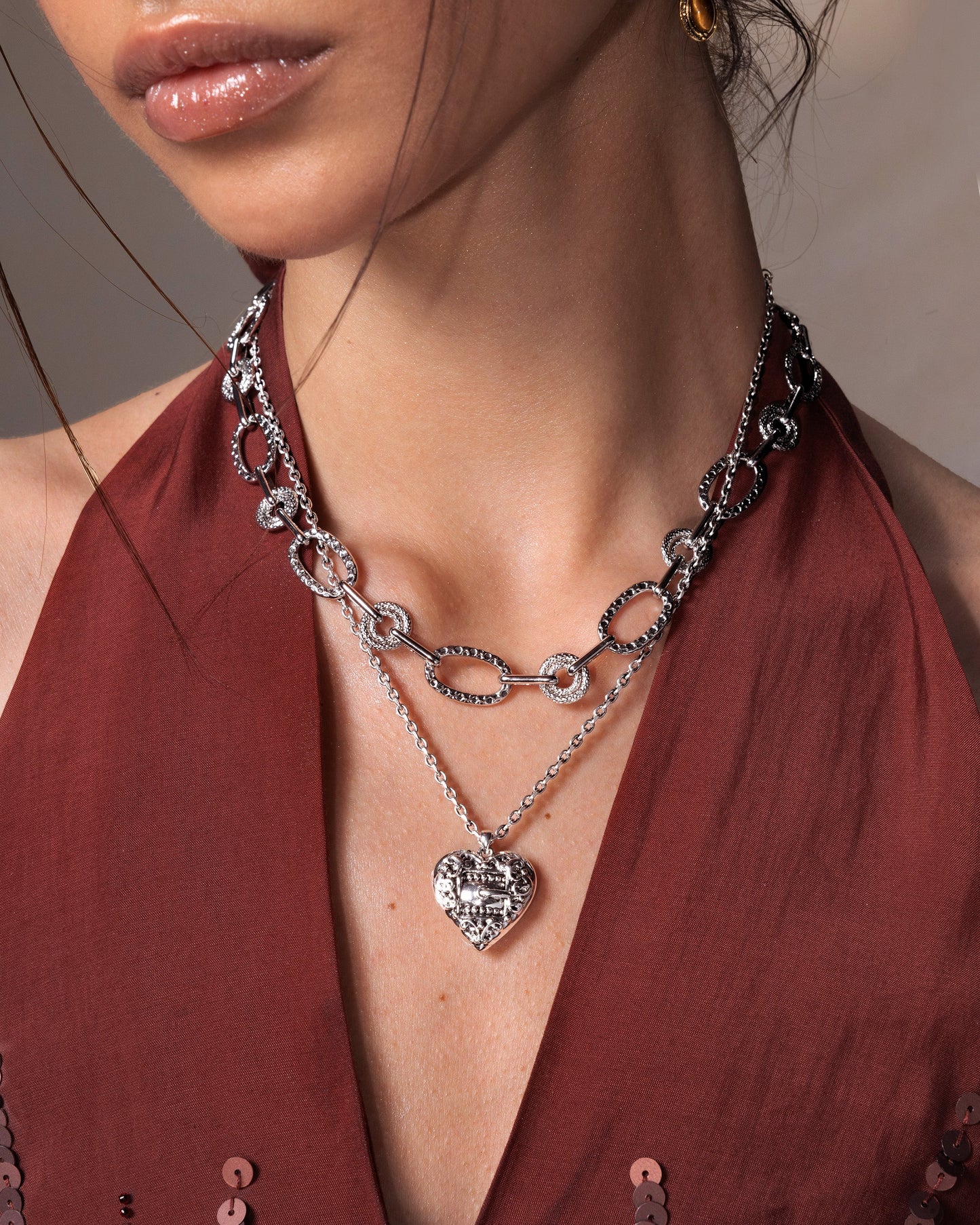 Belted Heart Necklace in Silver