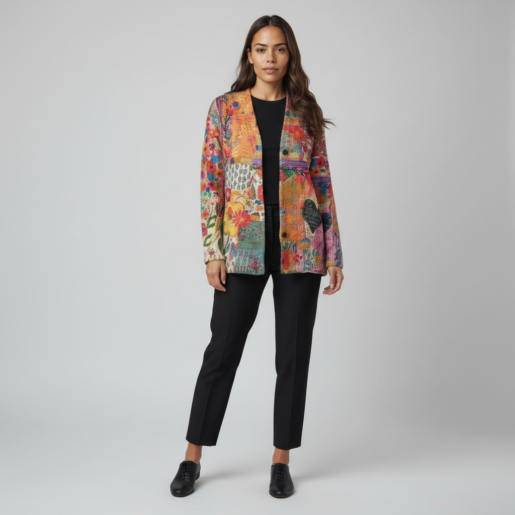Cardigan with bright colour print