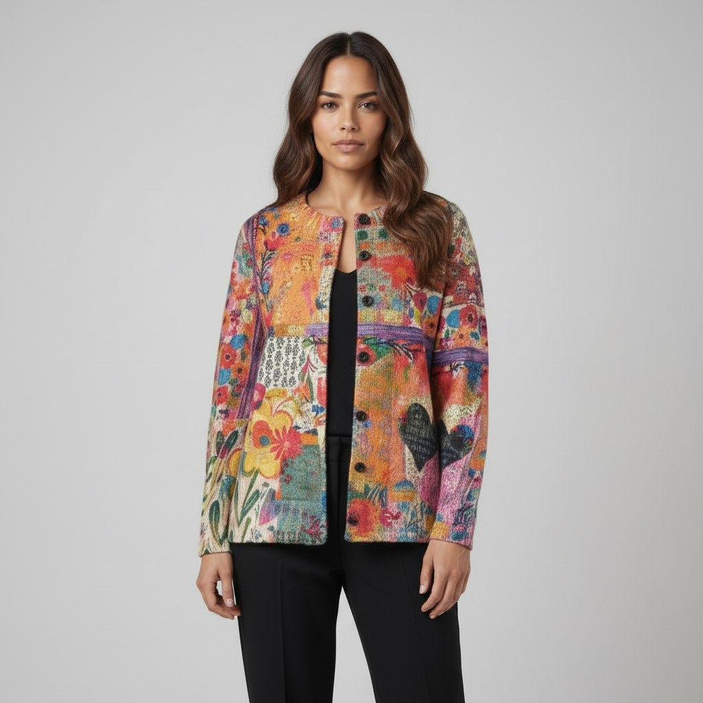 Cardigan with bright colour print