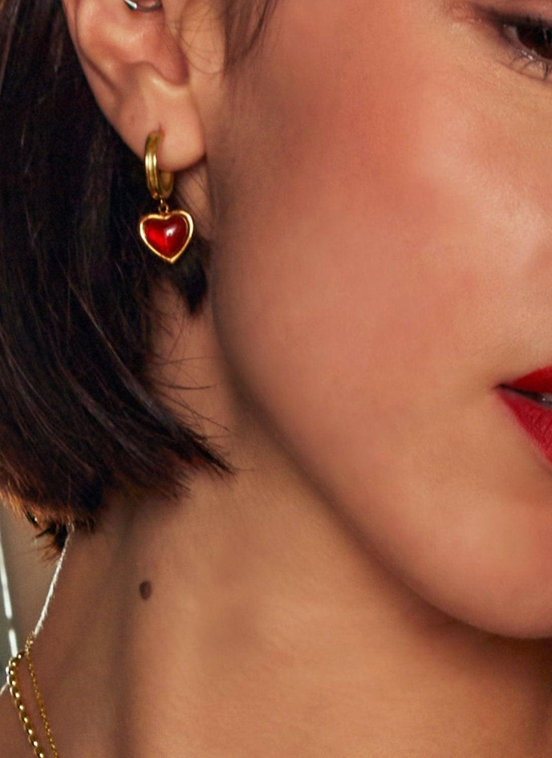 Carnelian Stone Hoop Earrings