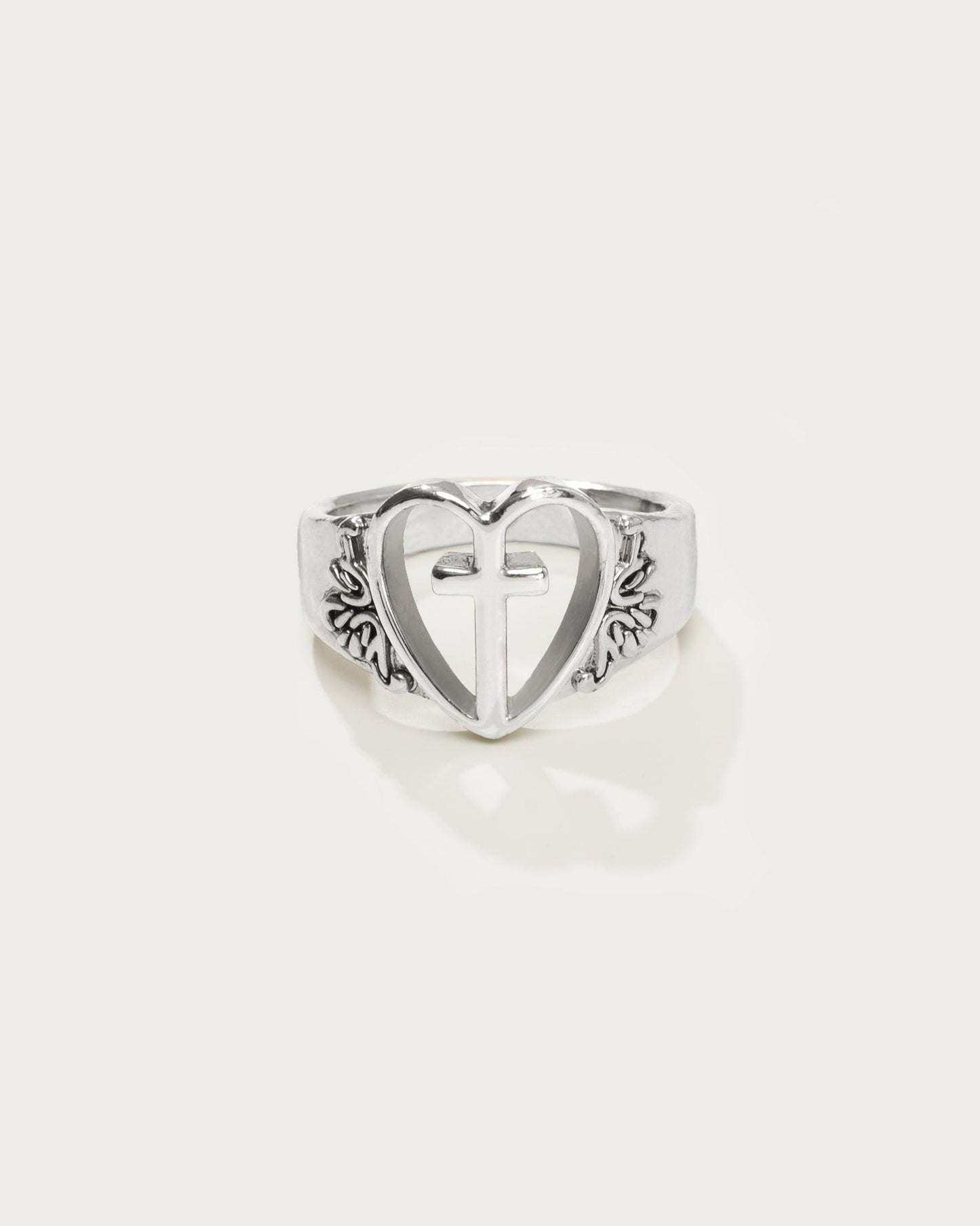 Creda Heart Cross Ring in Silver