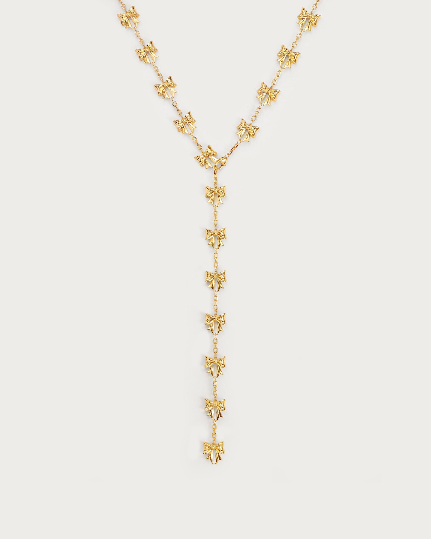 Bow Lariat Long Necklace in Silver