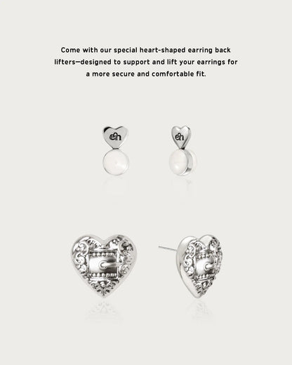 Belted Heart Stud Earrings in Silver
