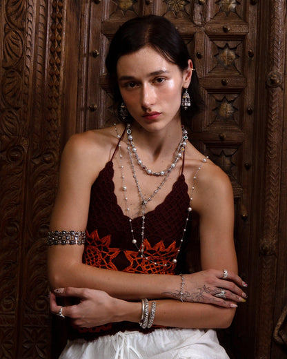 Daisy Pearl Necklace in Silver