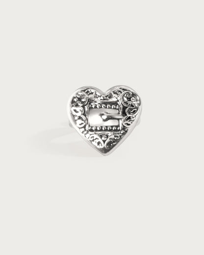 Belted Heart Ring in Silver