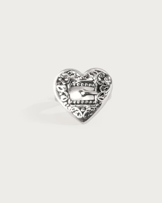 Belted Heart Ring in Silver