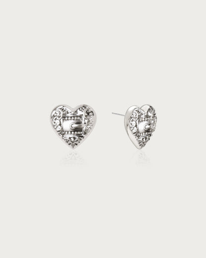 Belted Heart Stud Earrings in Silver