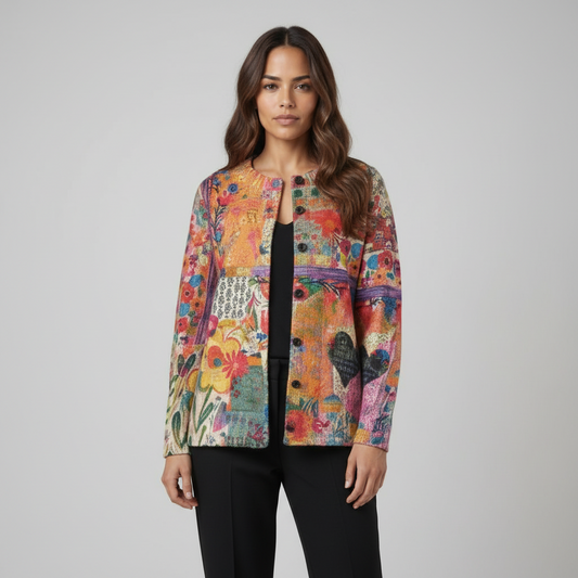 Cardigan with bright colour print