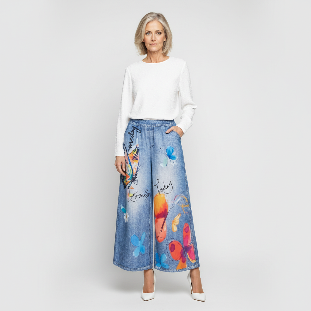 Trousers with jeans and print