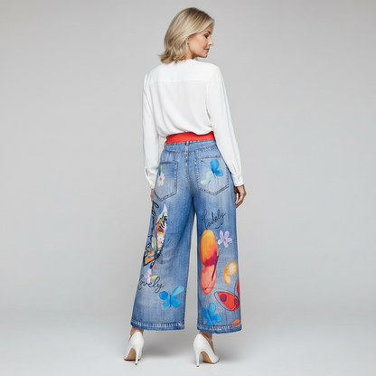 Trousers with jeans and print
