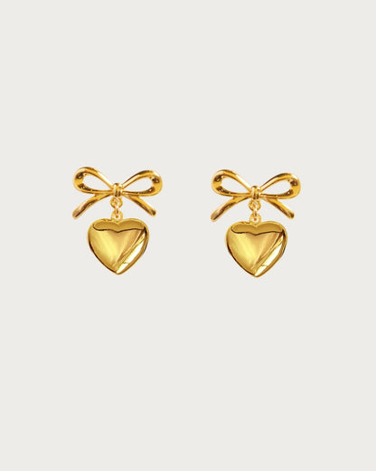 Gold Ribbon Heart Earrings