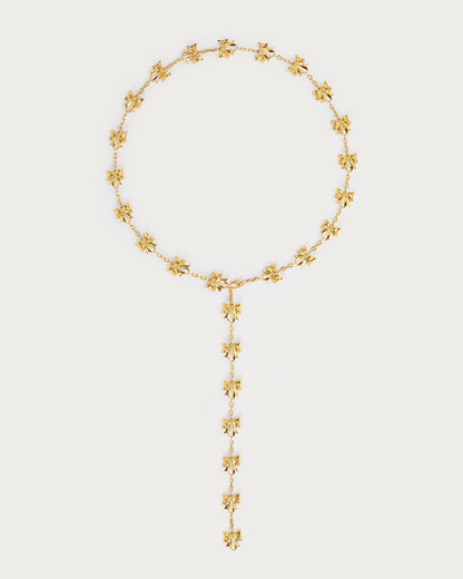 Bow Lariat Long Necklace in Gold